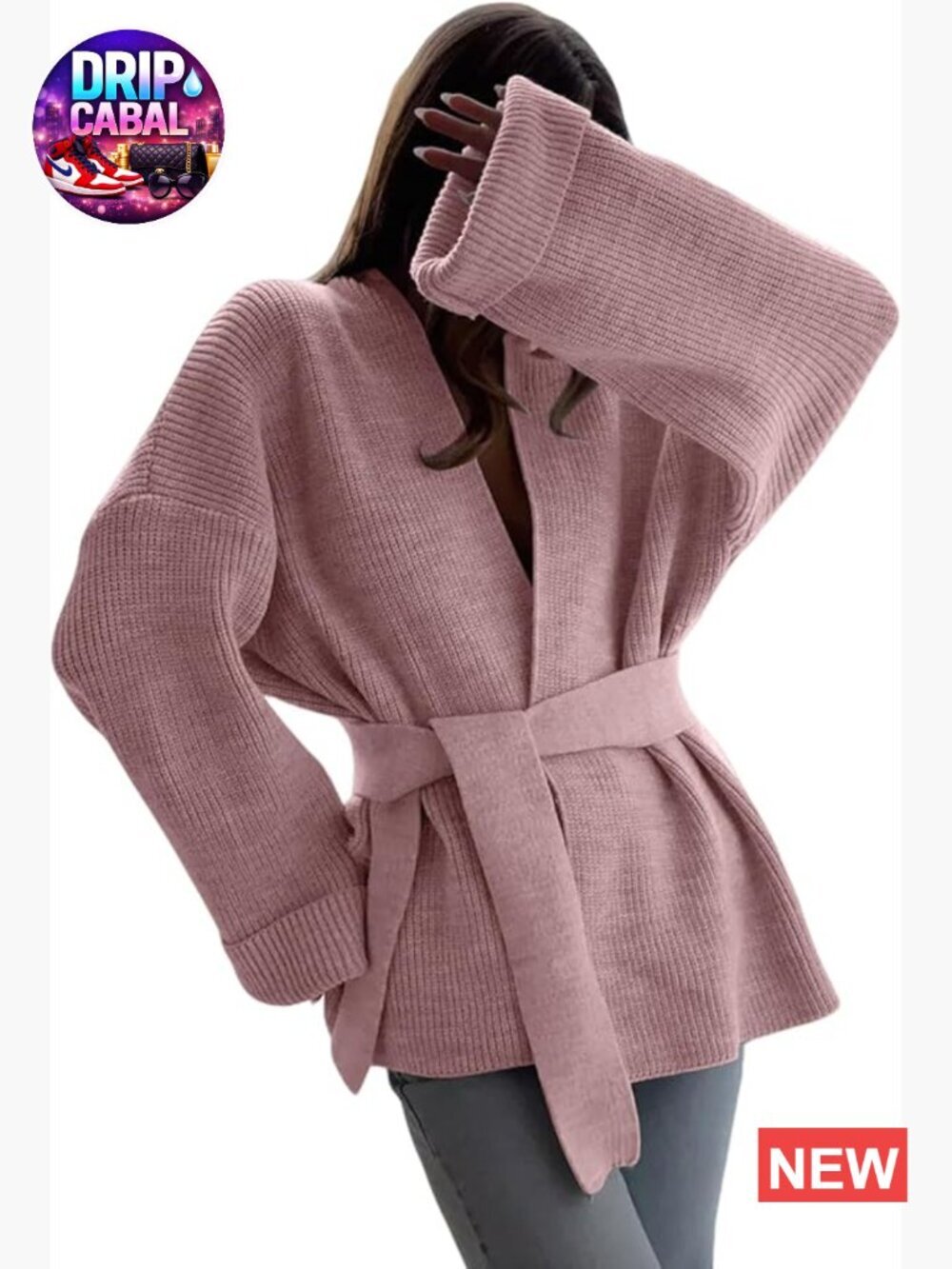 Oversized Knit Cardigan Belted Wrap Sweater Long Sleeve Open Front Coat